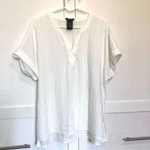 Matty M White Cap Sleeve V-Neck Cotton Shirt Blouse, XL
